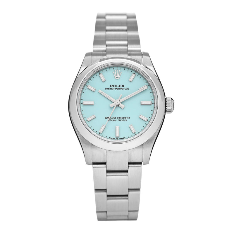 ROLEX OYSTER PERPETUAL STAINLESS STEEL 31MM WATCH WITH TIFFANY BLUE DIAL