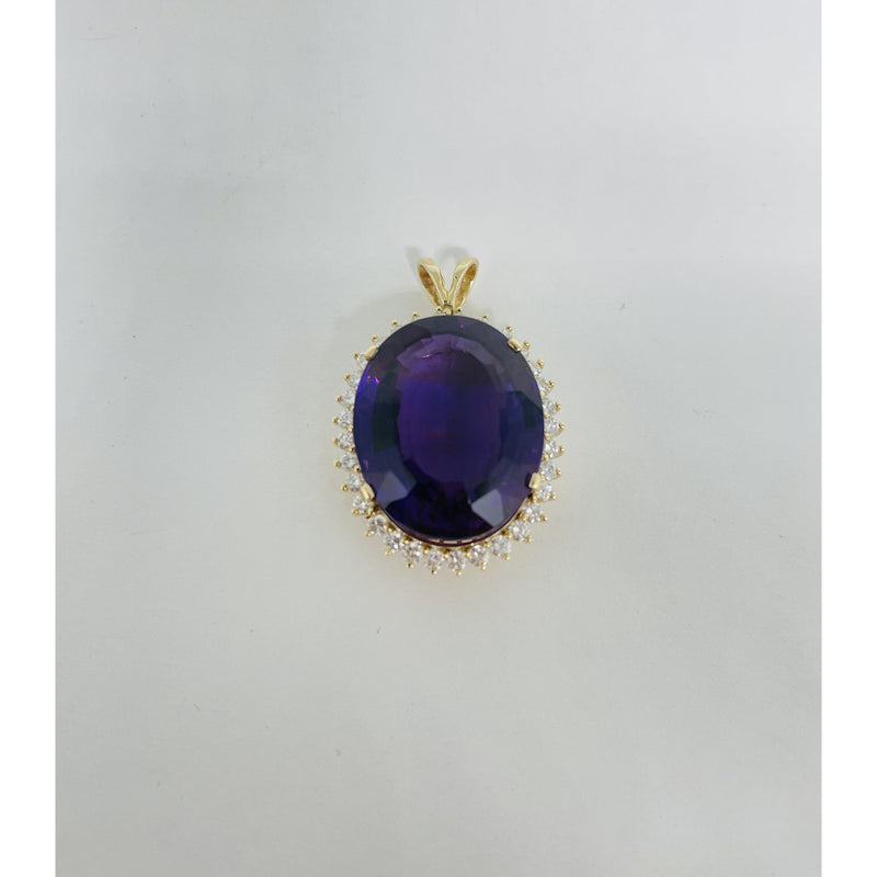 AMETHYST AND DIAMOND PENDANT 14K YELLOW GOLD