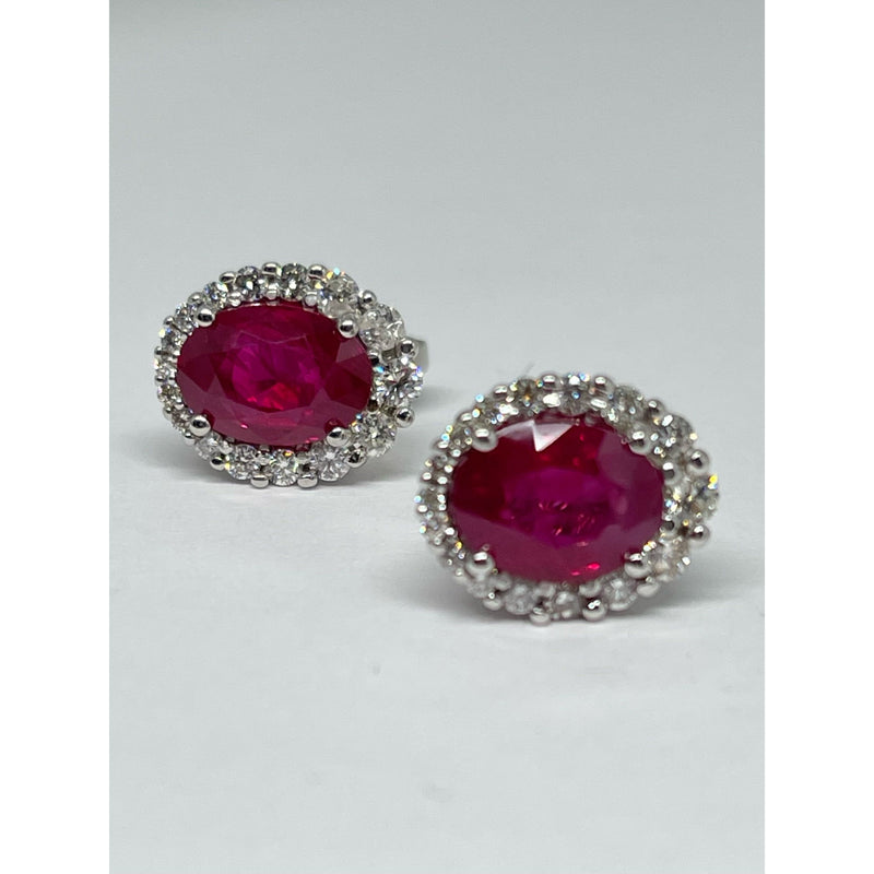 14K WHITE GOLD RUBY AND DIAMOND EARRINGS