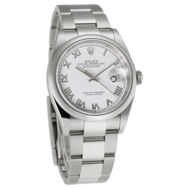 ROLEX 36MM  DATEJUST ON OYSTER BRACELET WITH WHITE ROMAN DIAL