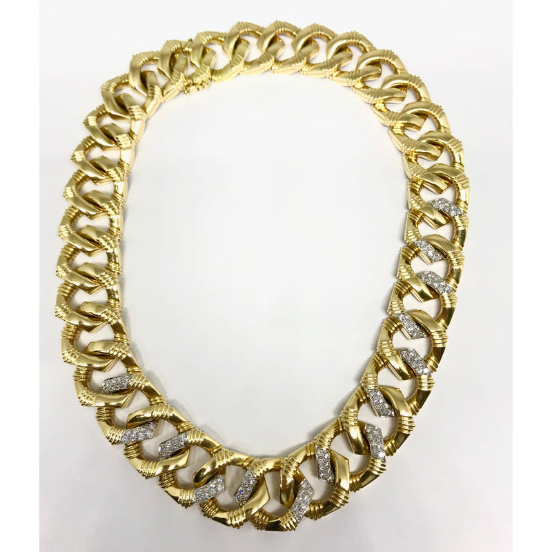 18K YELLOW GOLD LARGE DIAMOND LINK NECKLACE