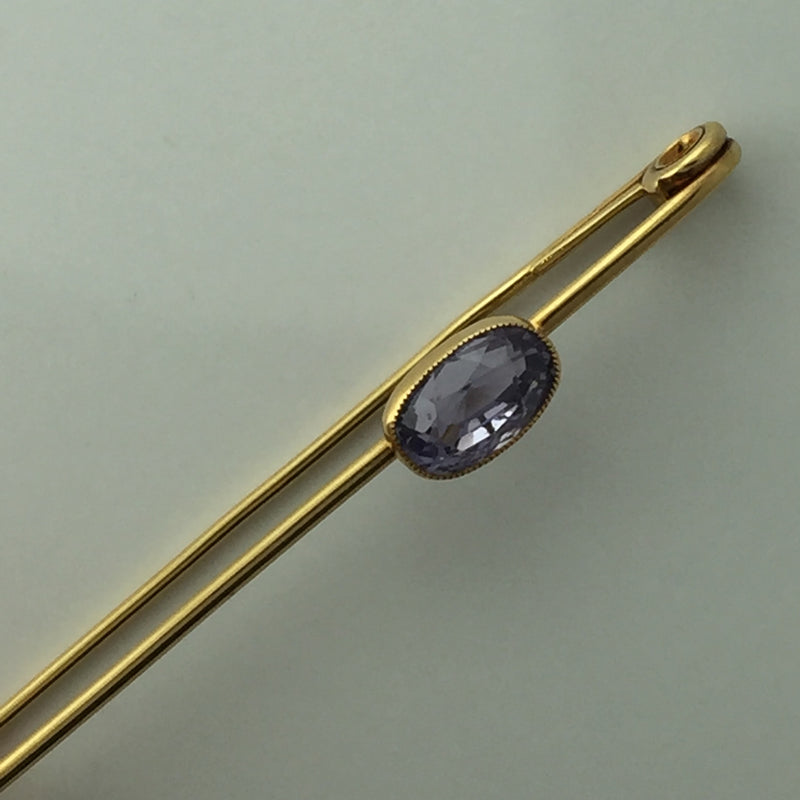 FRENCH SAFETY PIN BROOCH WITH SAPPHIRE 18K YELLOW GOLD