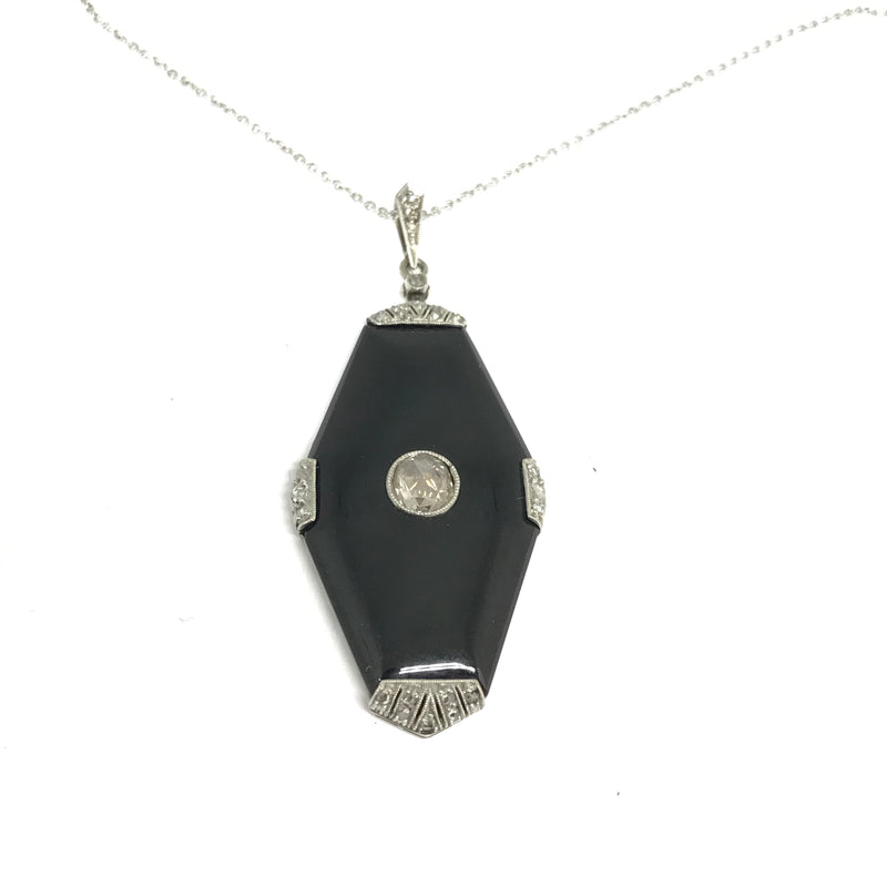 VINTAGE BLACK ONYX & DIAMOND PENDANT