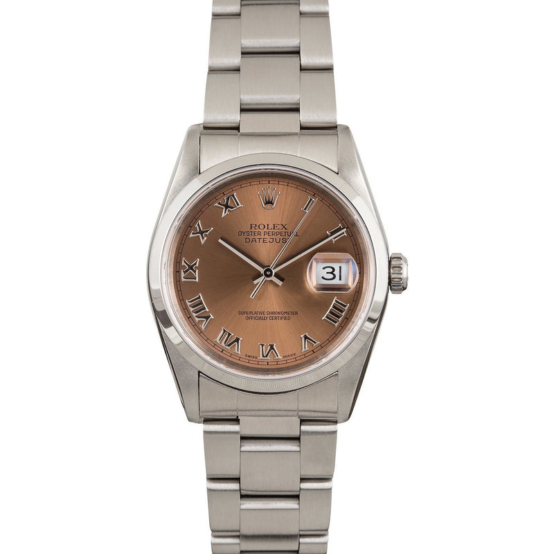 ROLEX STAINLESS STEEL SALMON DIAL DATEJUST 16200
