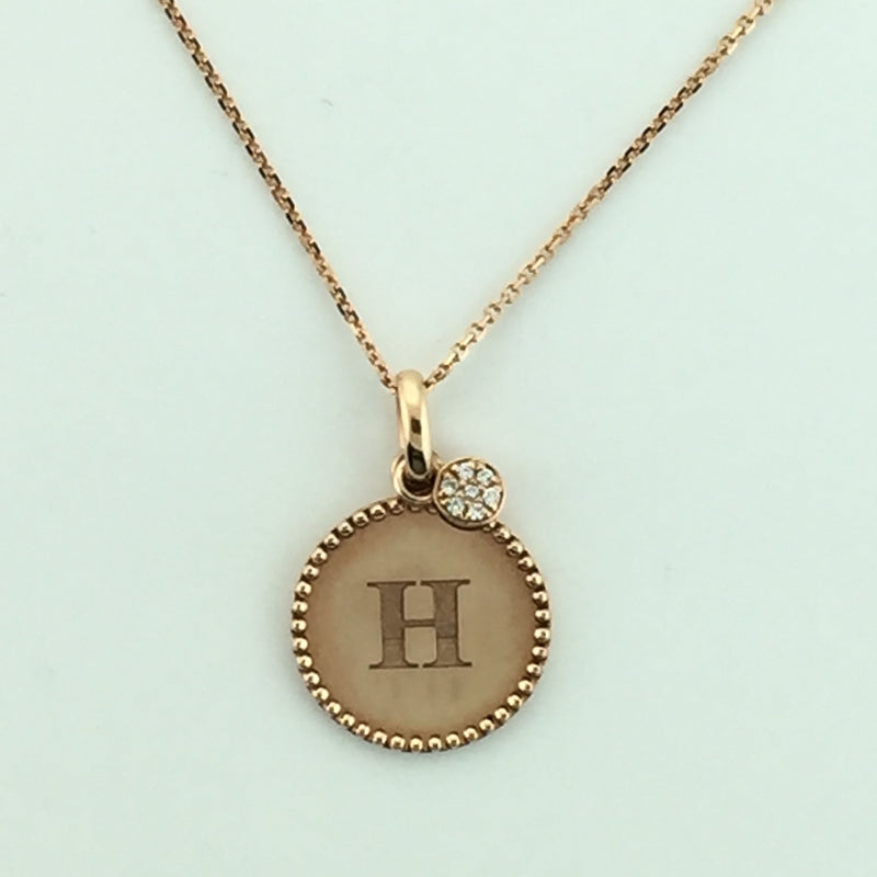 14K RG .03CT INITIAL H PENDANT