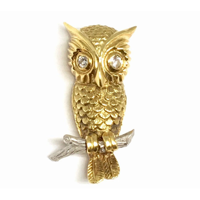 18K Gold Owl Brooch