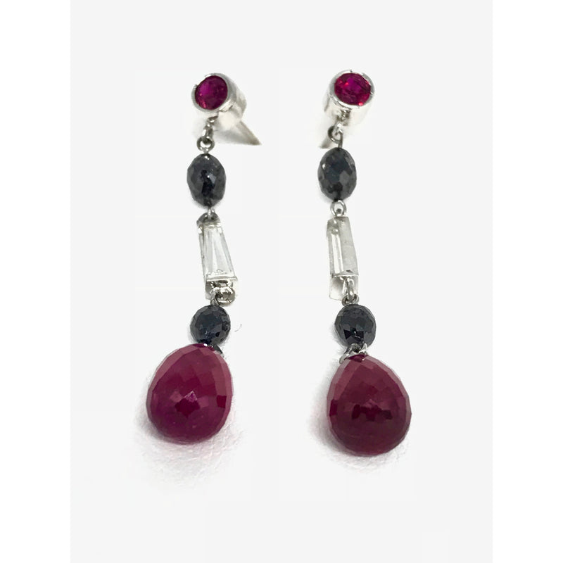 RUBY BRIOLETTE, BLACK DIAMOND BEAD, BAGUETTE DIAMOND EARRINGS