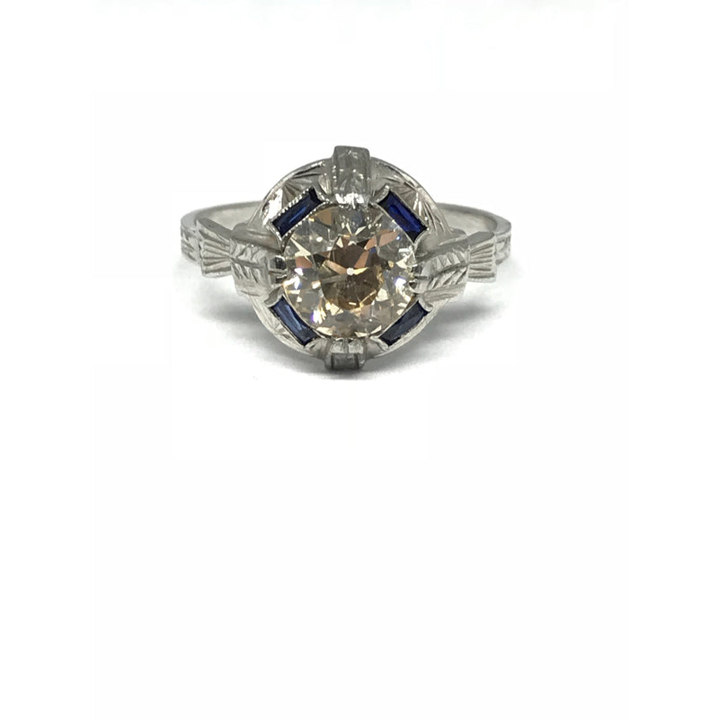 ART DECO DIAMOND RING WITH SAPPHIRE BAGUETTES