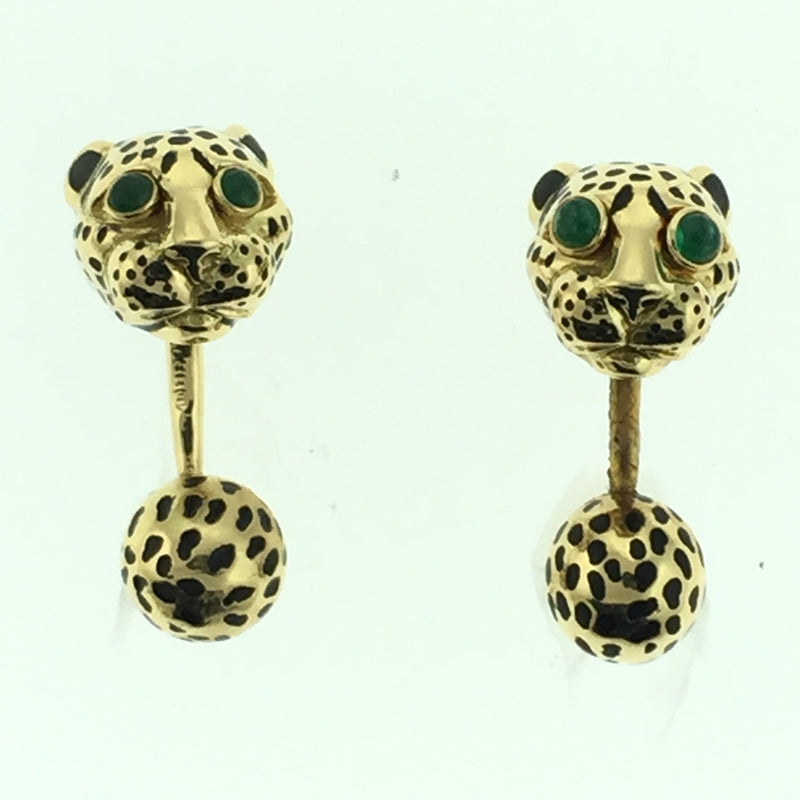 18K YELLOW GOLD AND ENAMEL PANTHER CUFFLINKS