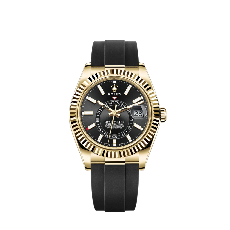 ROLEX YELLOW GOLD 42MM SKY-DWELLER ON RUBBER STRAP