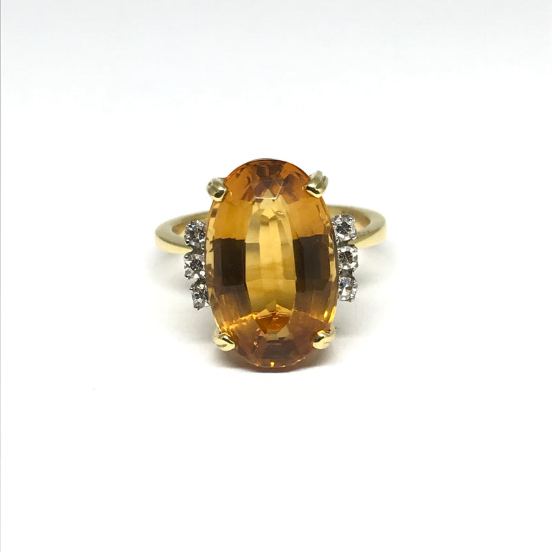 YELLOW GOLD CITRINE AND DIAMOND RING