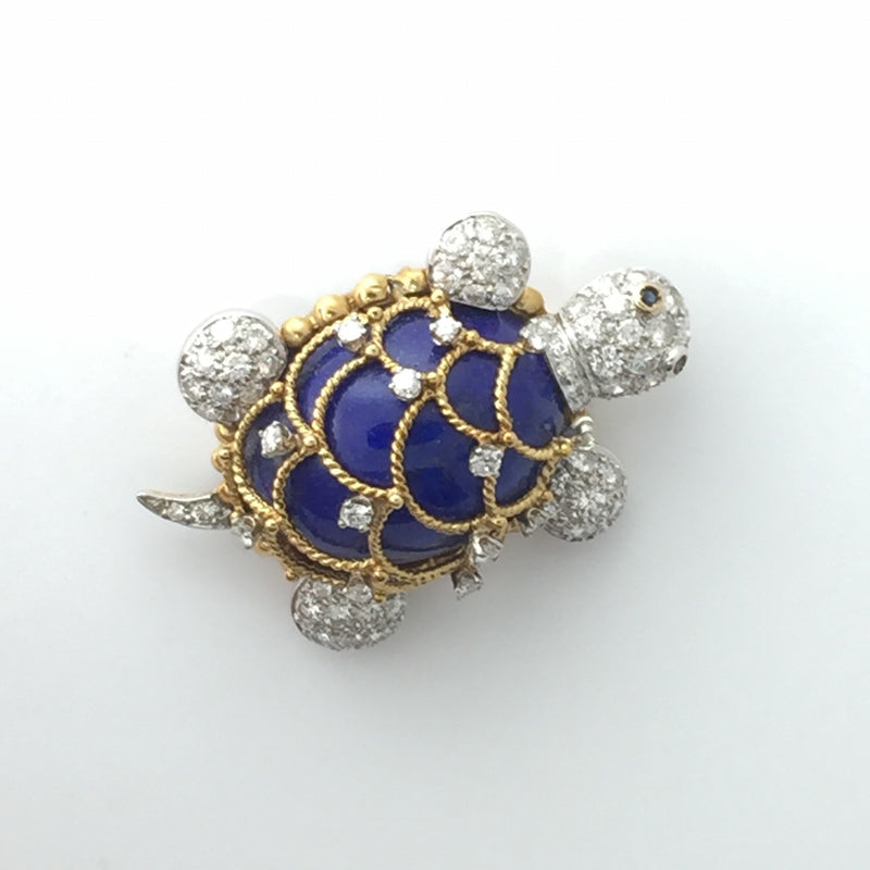 HAMMERMAN BROS BROOCH TURTLE WITH LAPIS DIAMONDS 18K PLATINUM