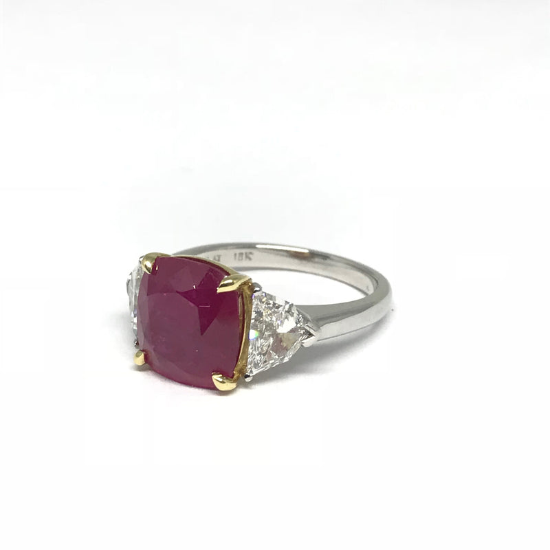PLATINUM AND 18K YELLOW GOLD UNHEATED 4.76 CT RUBY RING WITH DIAMONDS