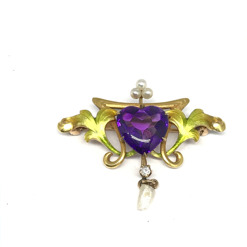 AMETHYST AND PEARL VINTAGE PIN