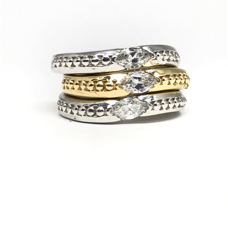 14K white and yellow gold diamond stack rings