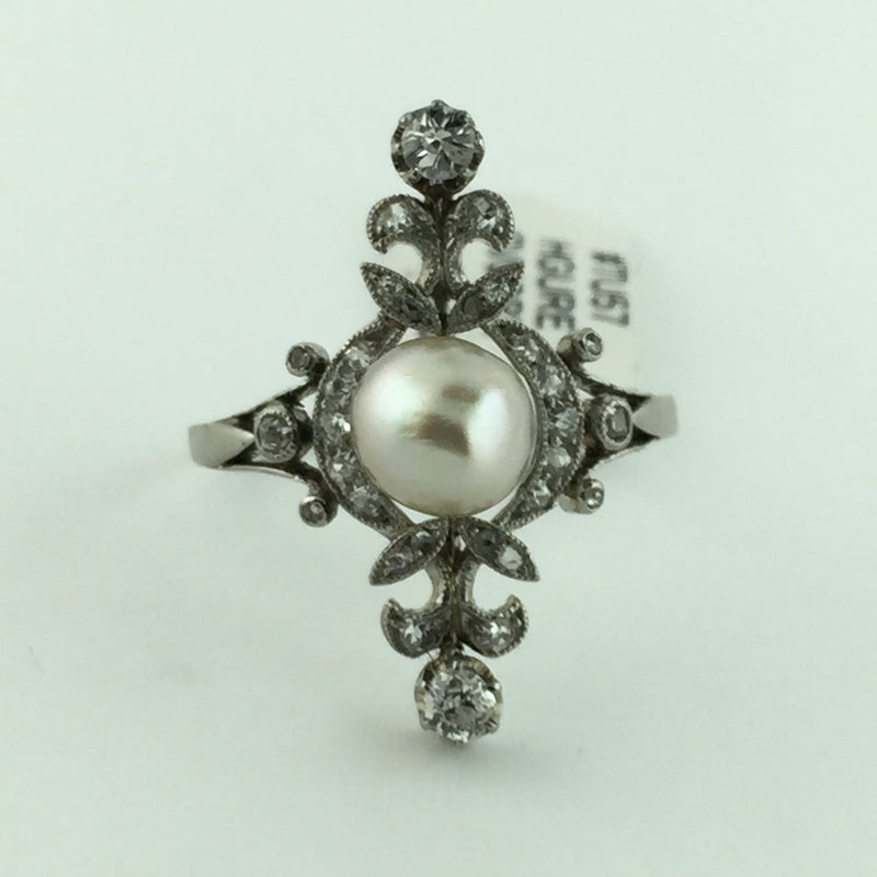 VICTORIAN NATURAL PEARL AND DIAMOND RING