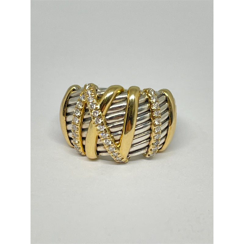 YURMAN SILVER AND GOLD CROSSOVER RING