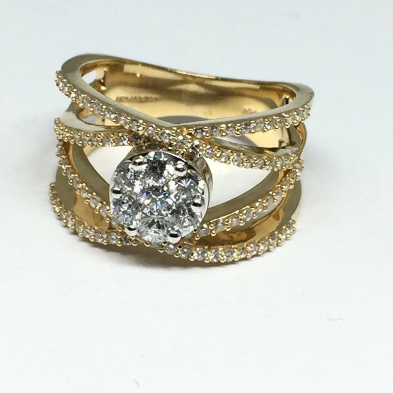 YELLOW GOLD DIAMOND CRISS CROSS RING