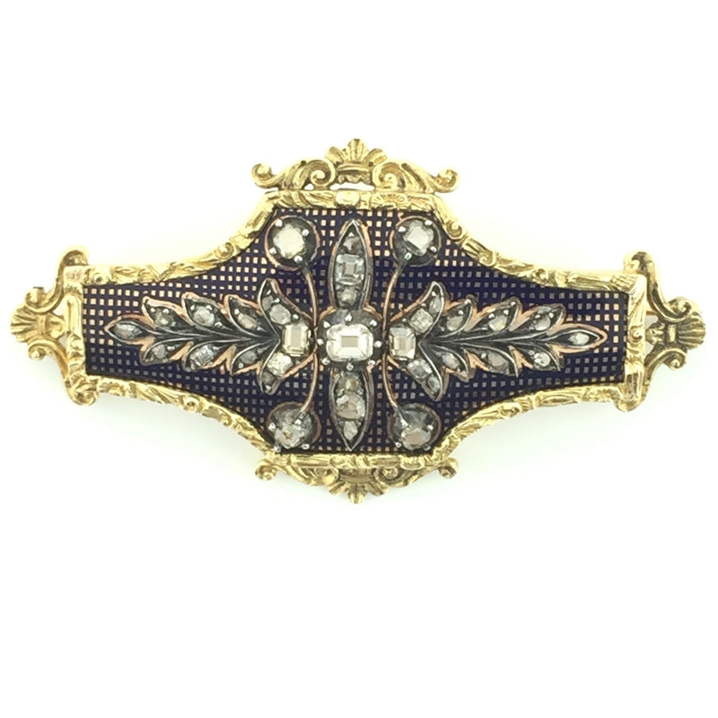 VICTORIAN ENAMEL DIAMOND BROOCH