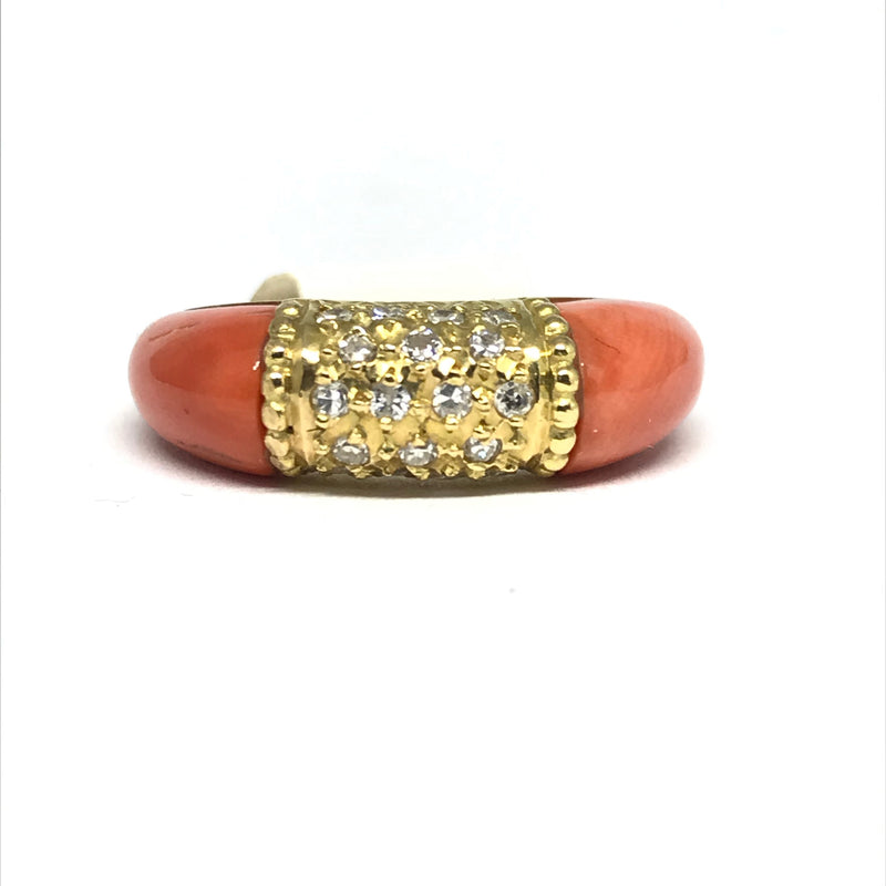 YELLOW GOLD CORAL &  DIAMOND RING